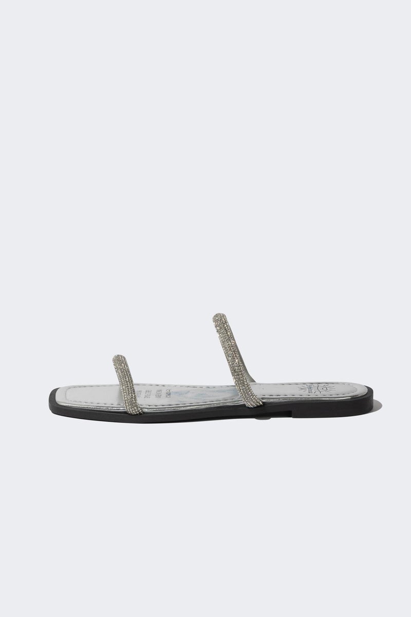 DeFacto Grey Woman Woman Flat Sole Double Banded Faux Leather Slippers Casual - Image 3